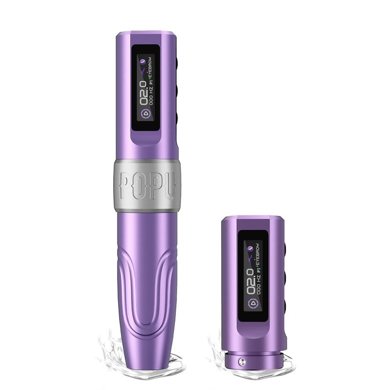 POPUPMU Wireless Tattoo Gun 3.0mm Stroke 2V Start-up PMU Rotary Tattoo Pen with Coreless Motor OLED Display Extra 800mAh Battery for HairStrokes Lips Professional Tattoo Artist Supply Pink(MINI DIVA)
