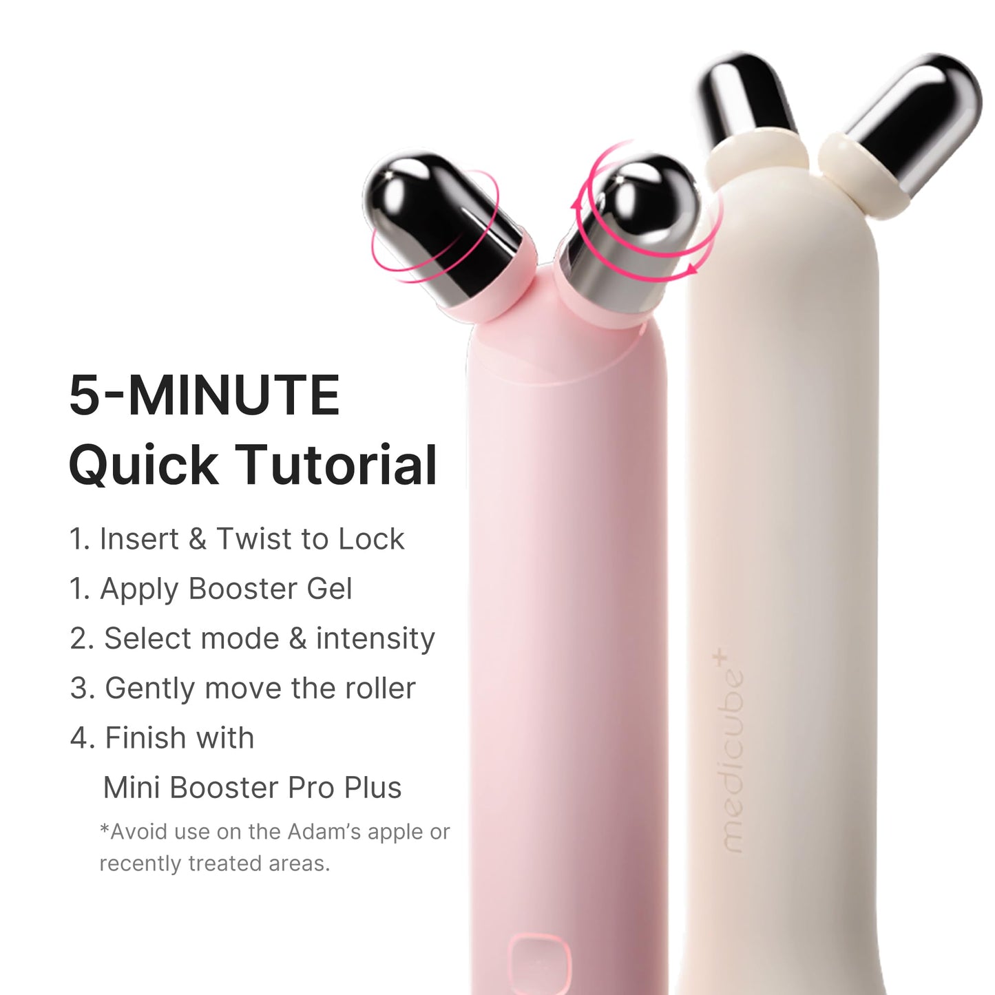 medicube Mini Booster Pro Plus Face Roller Device Set | 2-in-1 Massage & Skincare Device | Jawline Care & Depuffing | Face & Body Massager with 3 Vibration Modes | Korean Facial Device, Pink