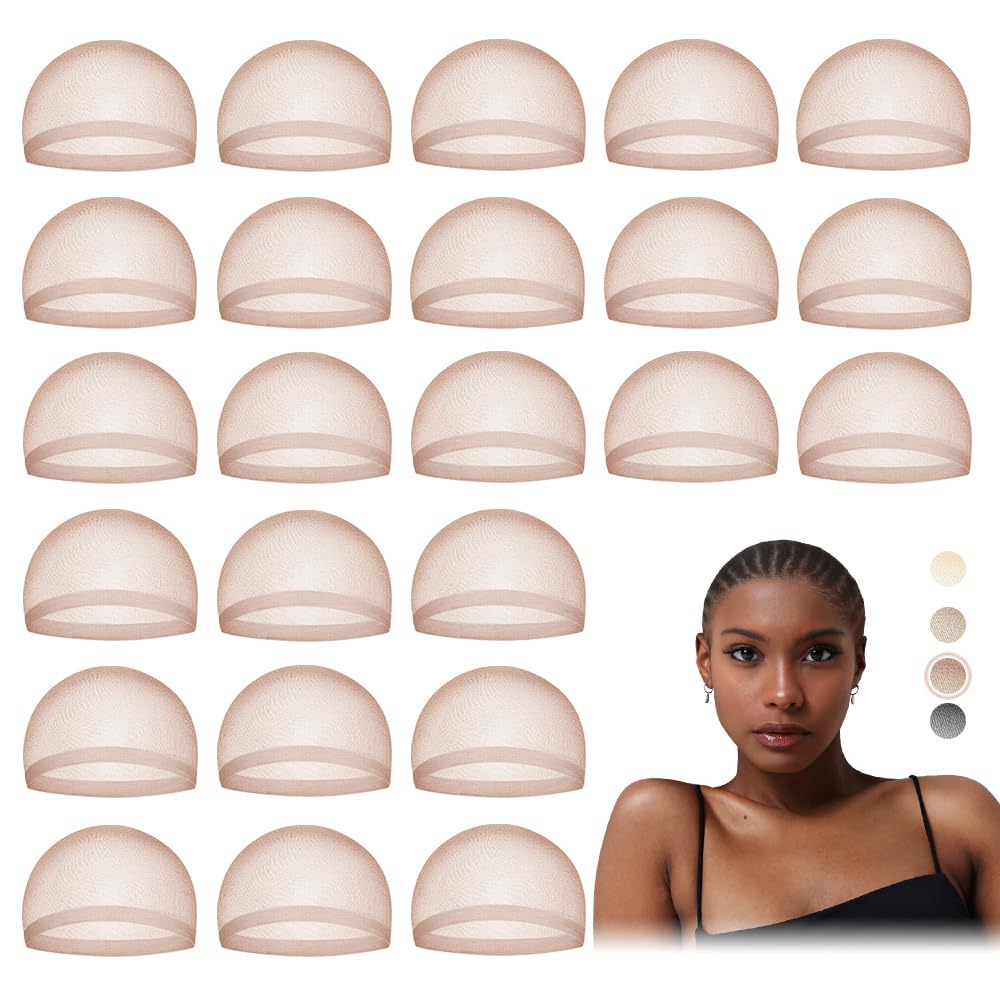 Stretchy Nylon Wig Cap for Women - Beige Stocking Hair Cap | 24 Pack