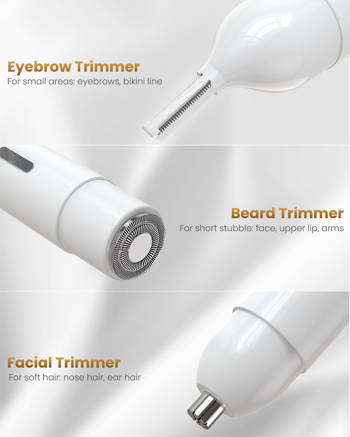 Happnear 2025 New Bikini Trimmer for Women - 5 in 1 Wet/Dry Electric Razor for Women, Rechargeable Electric Shaver, Travel Hair Remover for Face Nose Eyebrow Leg Pubic Armpit (White)