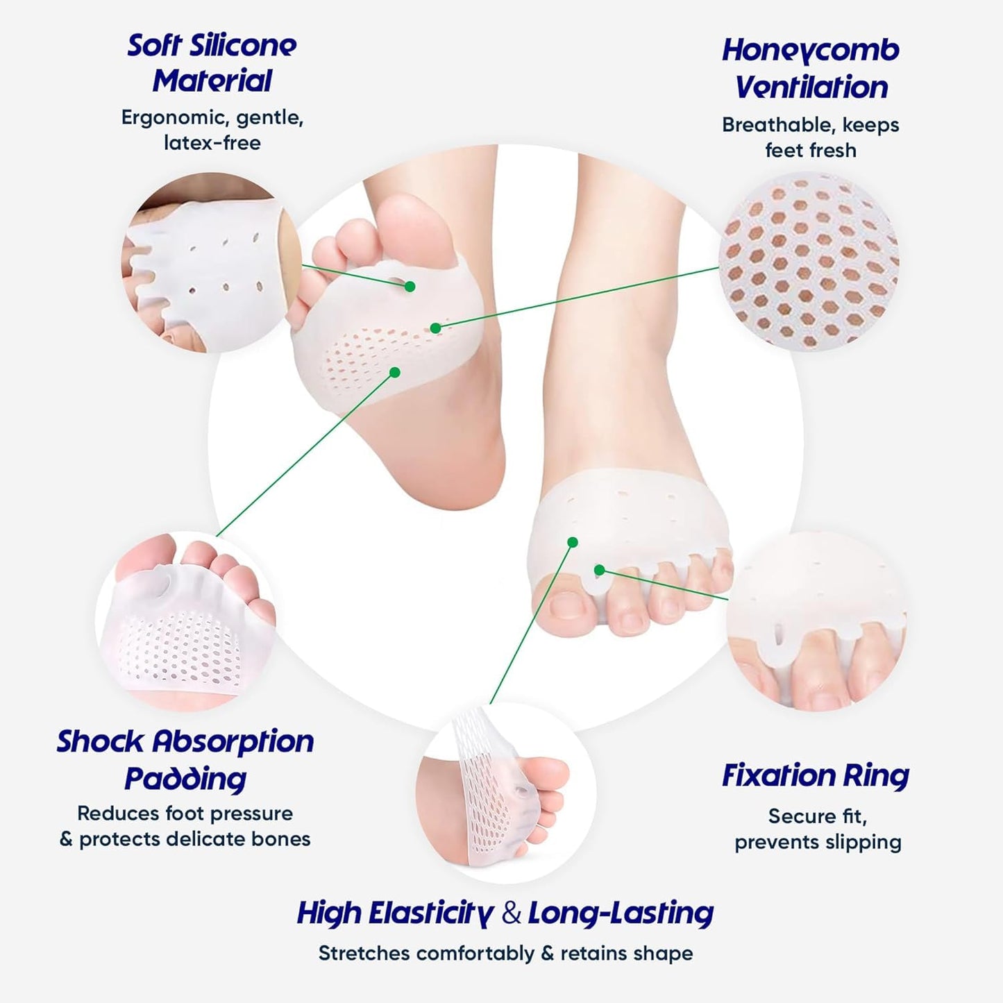 Hyggear Silicone Toe Separators (Left & Right Pair), Toe Spacer for Overlapping Toes, Foot Pain Relief for Bunions, Hammer Toe & Plantar Fasciitis, Comfortable & Breathable for Women & Men