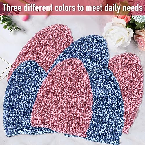 Geyoga 6 Pcs Pink & Blue Hair Nets Snoods for Women, Breathable & Stretchable