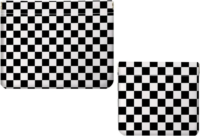 Makeup Bag Set - 2 PCS PU Leather Cosmetic Organizer for Travel | Checkered Design, Portable Self-Closing Pouch