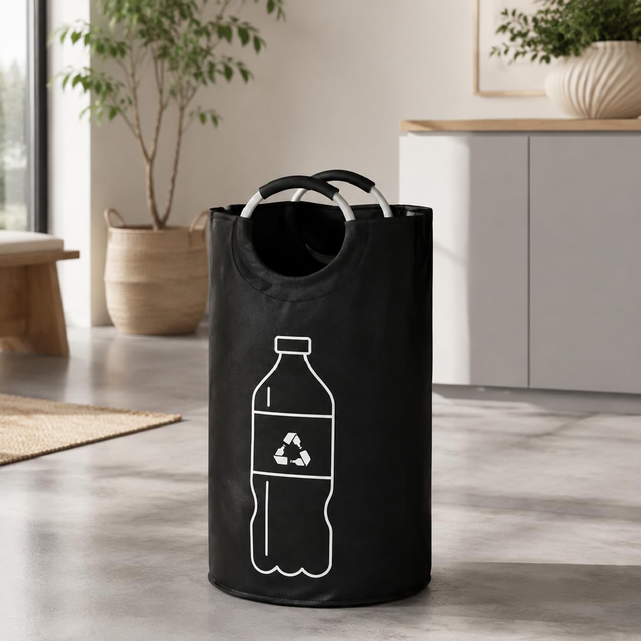 Extra Large Canvas Waste Bag - Heavy Duty Cylindrical Recycling Bin | Perfect for Yard Work & Home Organization