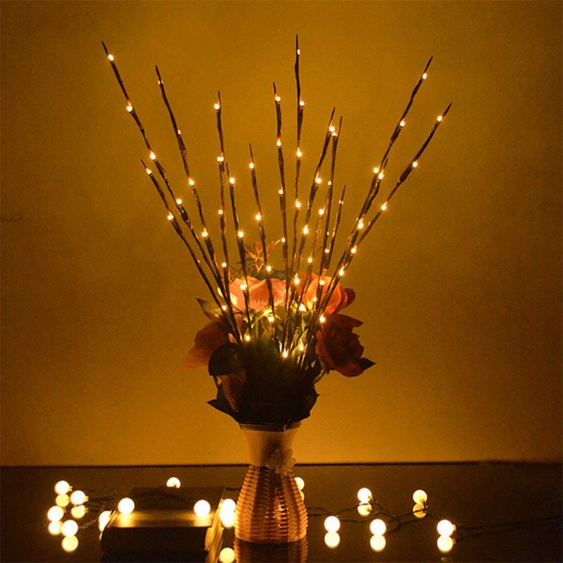 Uonlytech 60 LEDs Solar Powered Artificial Branch Lights Twig Lights Lighted Willow Branch for Christmas Thanksgiving Home Party Decoration (Warm Light)