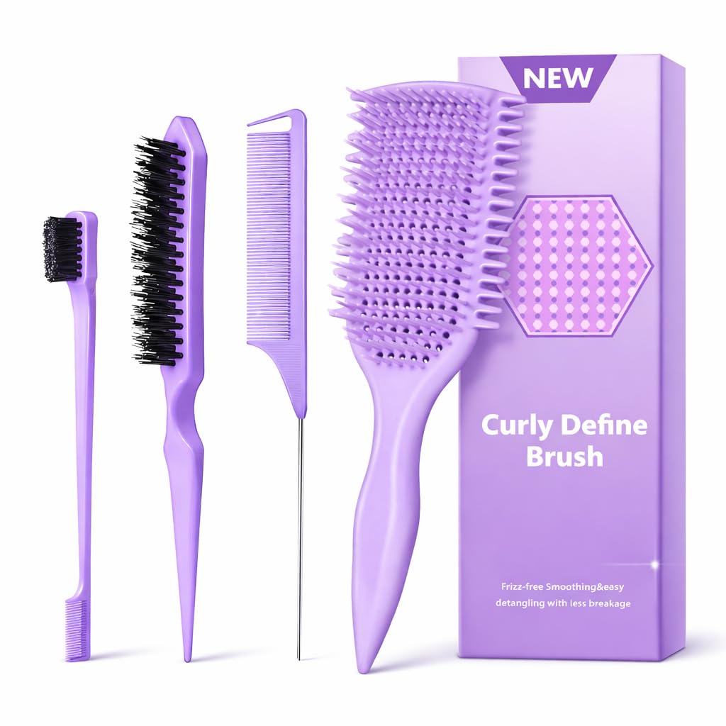 Curly Hair Detangler Brush - Lightweight Vented Design for Easy Glide | Suitable for Wet & Dry Hair (Purple)