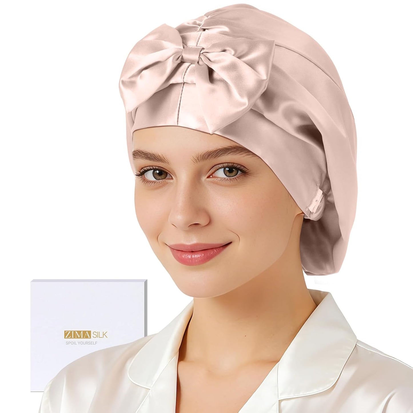 ZIMASILK 22 Momme Adjustable Mulberry Silk Bonnet | Anti-Frizz Hair Protection, Blush Pink