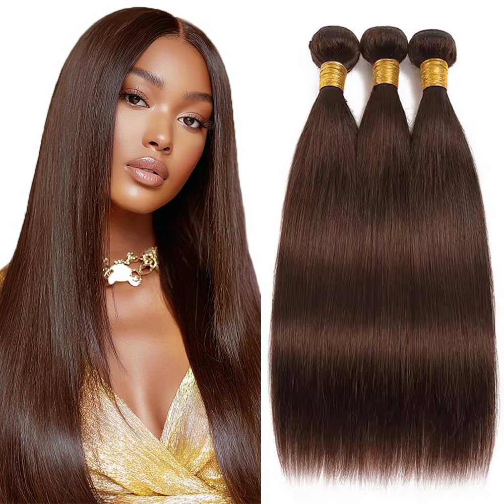 30 32 34 inch Color #4 Human Hair Bundle Chocolate Brown Straight 3 Bundles 10A Real Brown Straight Human Hair Extensions #4 Color 150g