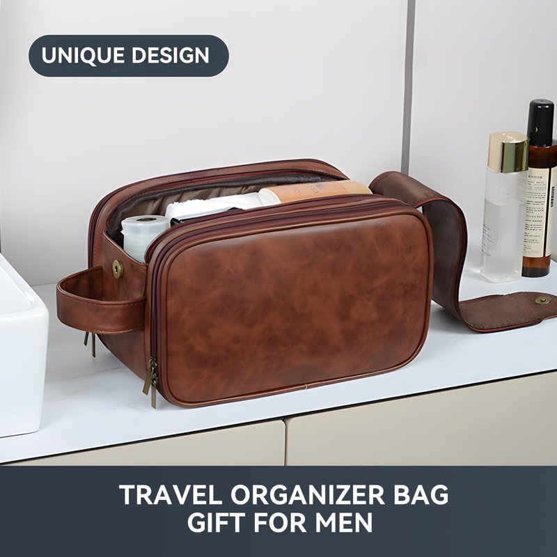 Travel Toiletry Bag for Men, Shaving Dopp Kit Water-resistant Bathroom Small Toiletries Organizer PU Leather Cosmetic Bags,Men's Shaving Grooming Kit,Gifts for Father, Dad, Boyfriend, Grandpa