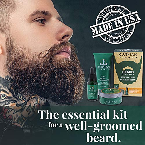 Clubman Pinaud Beard 3-in-1 Kit – Starter Beard Grooming Set with Conditioner, Oil & Balm