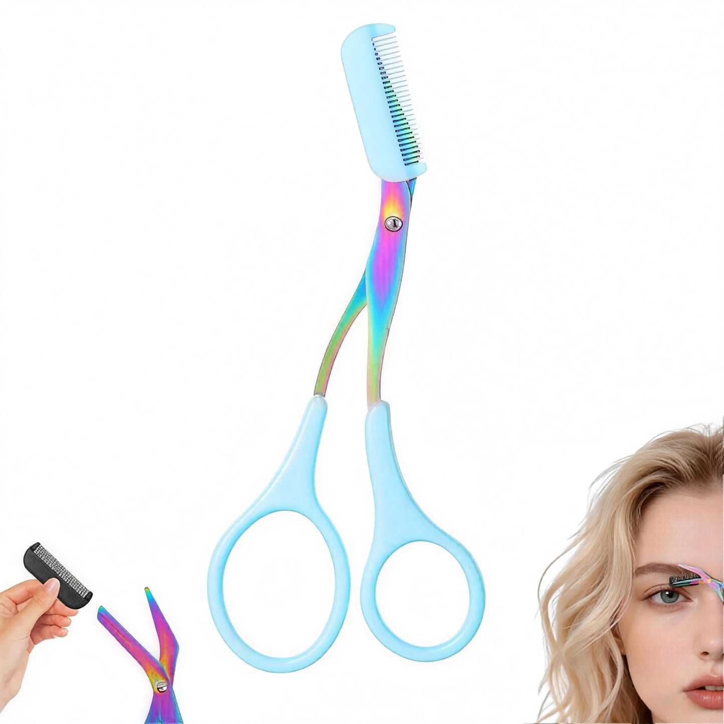 Eyebrow Trimmer Scissor, 2026 New 2-in-1 Professional Eyebrow Scissors with Comb, Stainless Steel Precision Eyebrow Cutter, Curved Eye Brow Razor, Portable Hair Removal Makeup Tool (Blue)