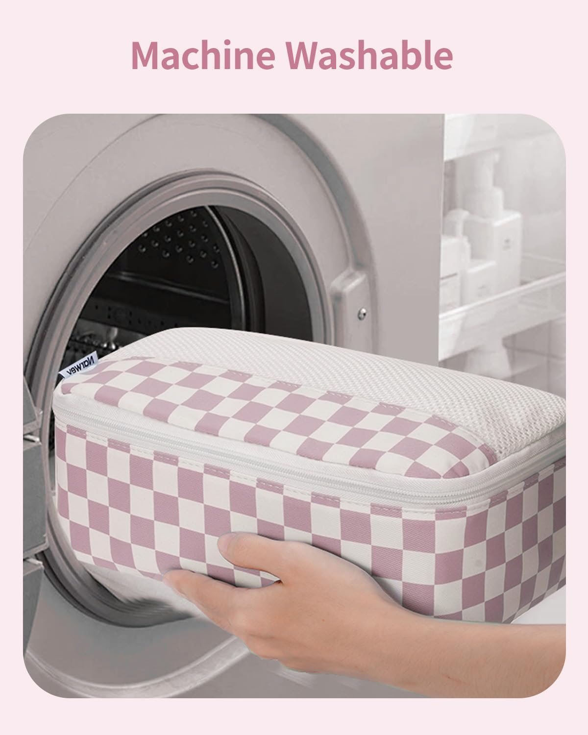 Checkered Packing Cubes - 7 Set Travel Organizer Bags for Suitcase | Durable Dusty Pink Design