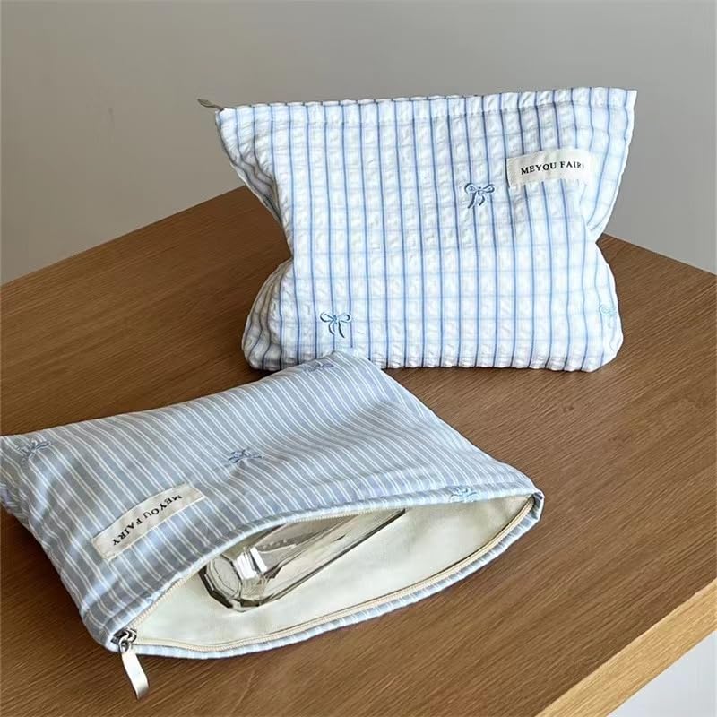 RSRSLEII Striped Makeup Bag for Women - Blue Stripe Travel Pouch