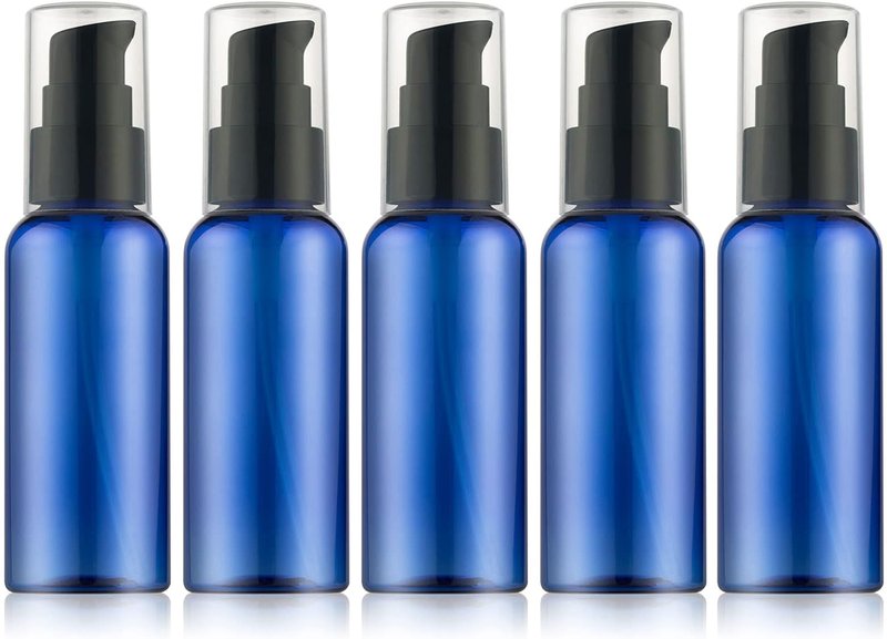 Travel Pump Bottles - 5 Pack Refillable 1.7 oz Lotion Containers | Leak-Proof Plastic for Shampoo, Body Wash, Soap - Blue