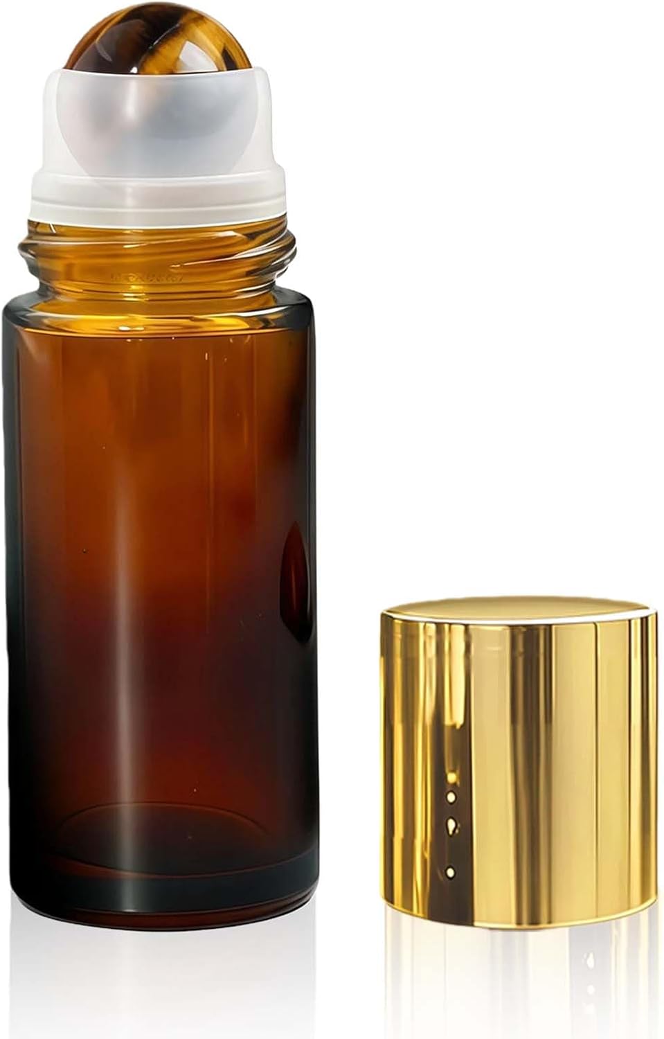 Tiger's Eye Roller Bottles - 50ml Refillable Amber Glass for Essential Oils | Leak-Proof Travel Perfume Bottle with Natural Crystal Rollers