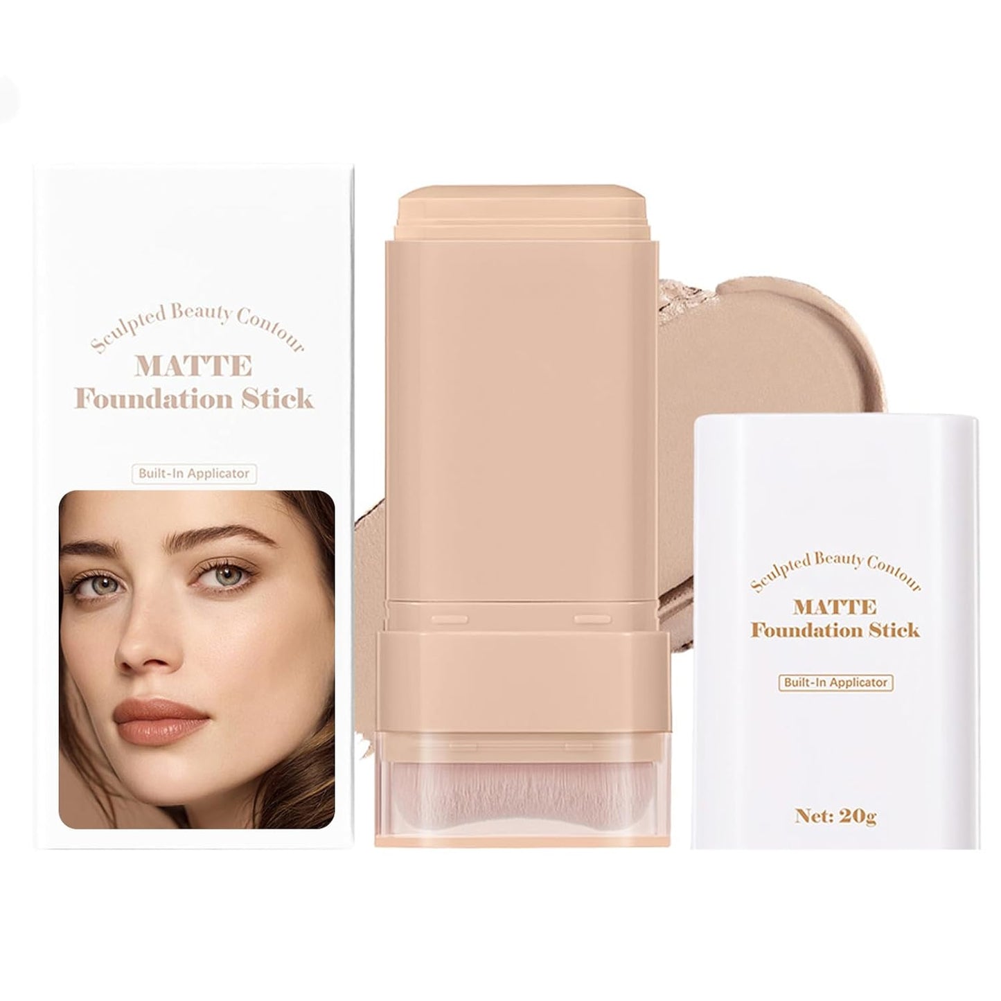 Beauty Balm Serum - Dual-Ended Eraser Foundation Stick with Brush | Full Coverage Korean Makeup in #3 Warm Beige