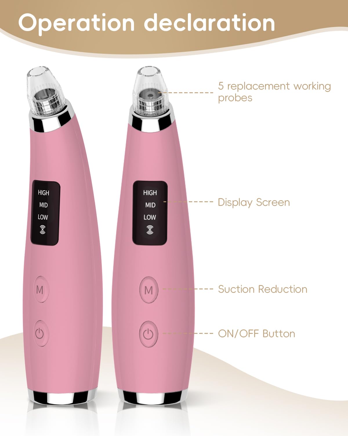 Pore Vacuum Blackhead Remover - Pore Extractor with 5 Attachments & 3 Suction Levels - Blackhead Remover Tools for Women and Men (Pink)