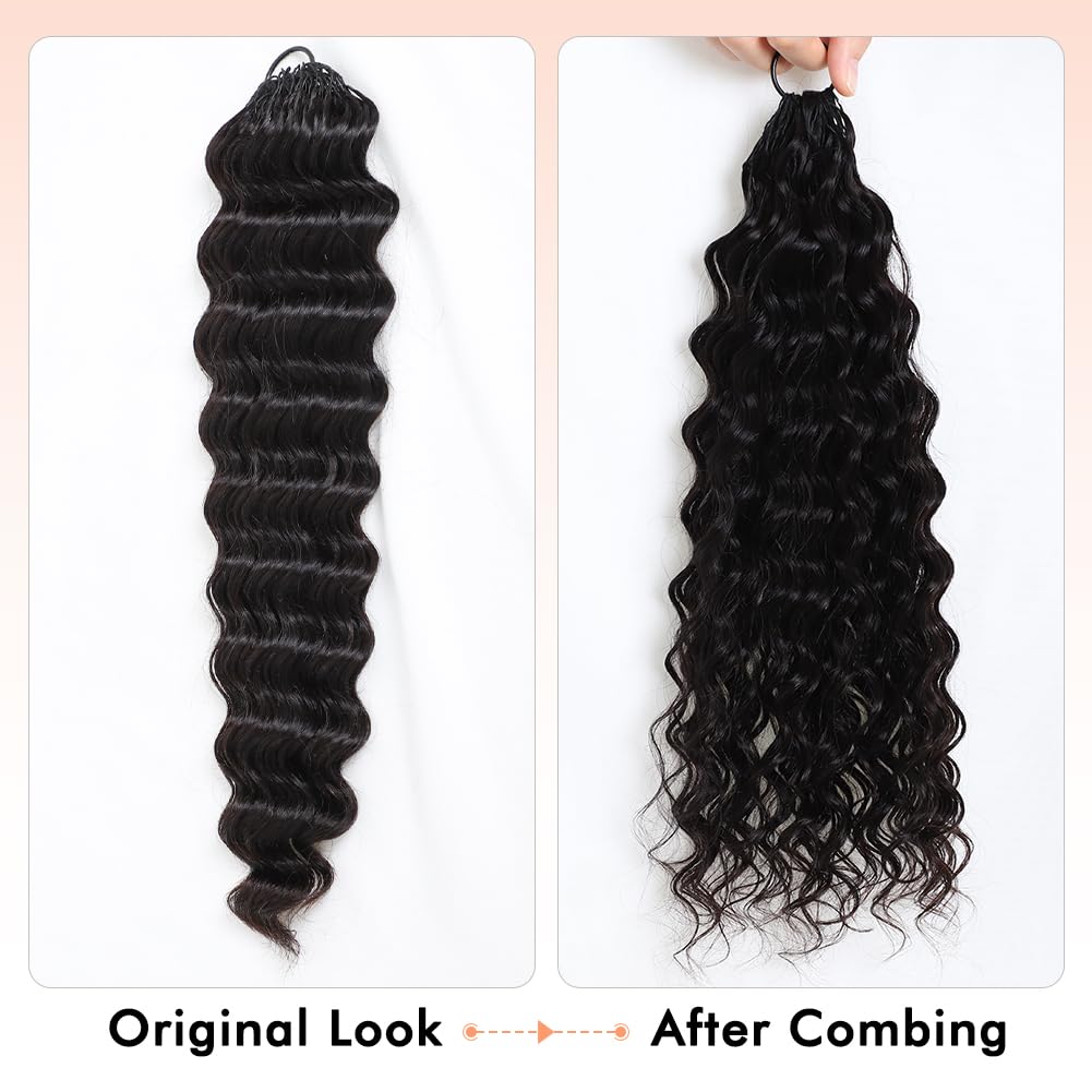 Deep Wave Human Crochet Hair - Pre-Separated & Pre-Looped | 18 Inch, 60 Gram, Natural Black for Black Women
