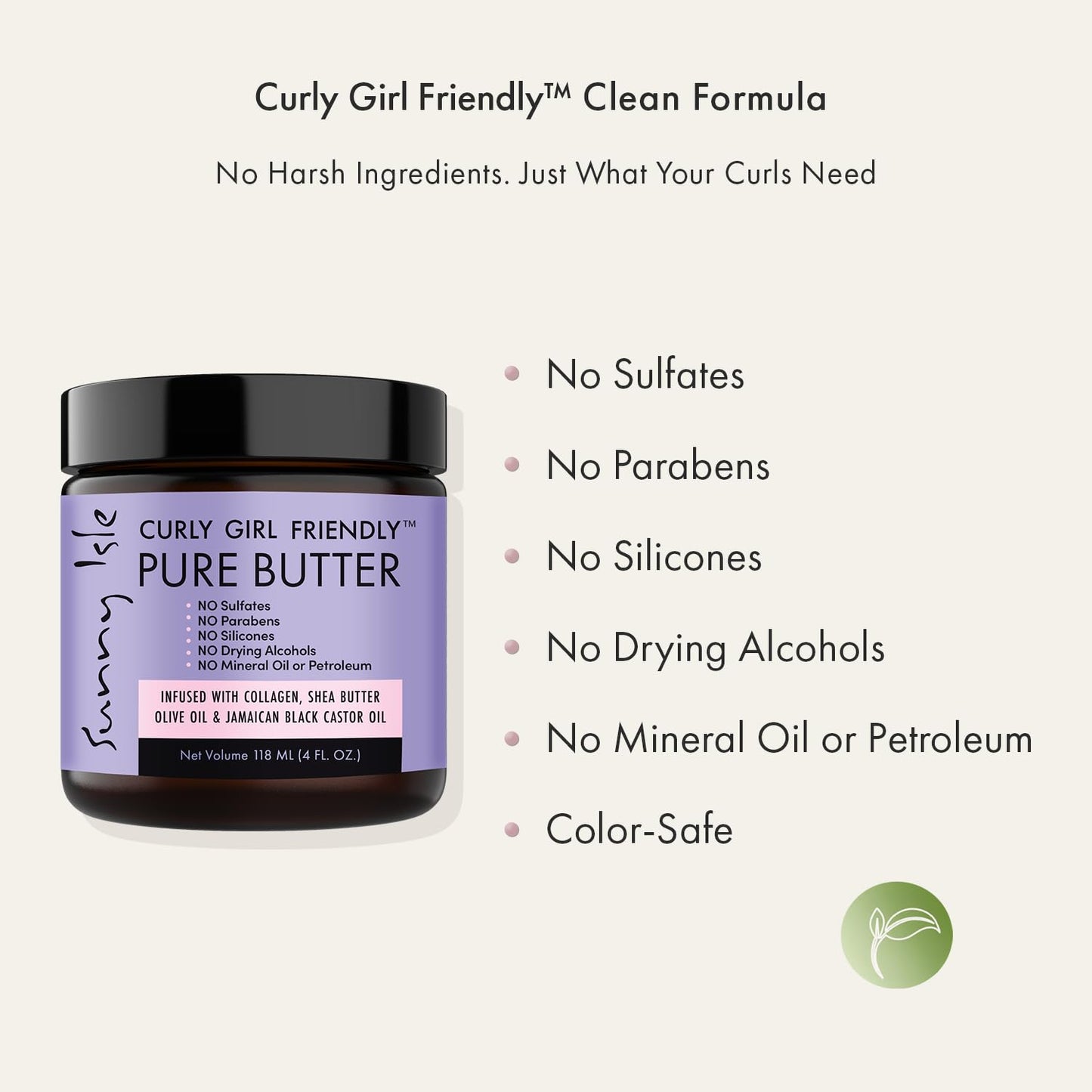 Sunny Isle Curly Girl Friendly Hair Butter for Dry Hair & Scalp, Moisturizing Hair & Skin, Jamaican Black Castor Oil & Shea Butter, Olive Oil, Seals Moisture for Curly, Coily & Natural Hair, 4oz