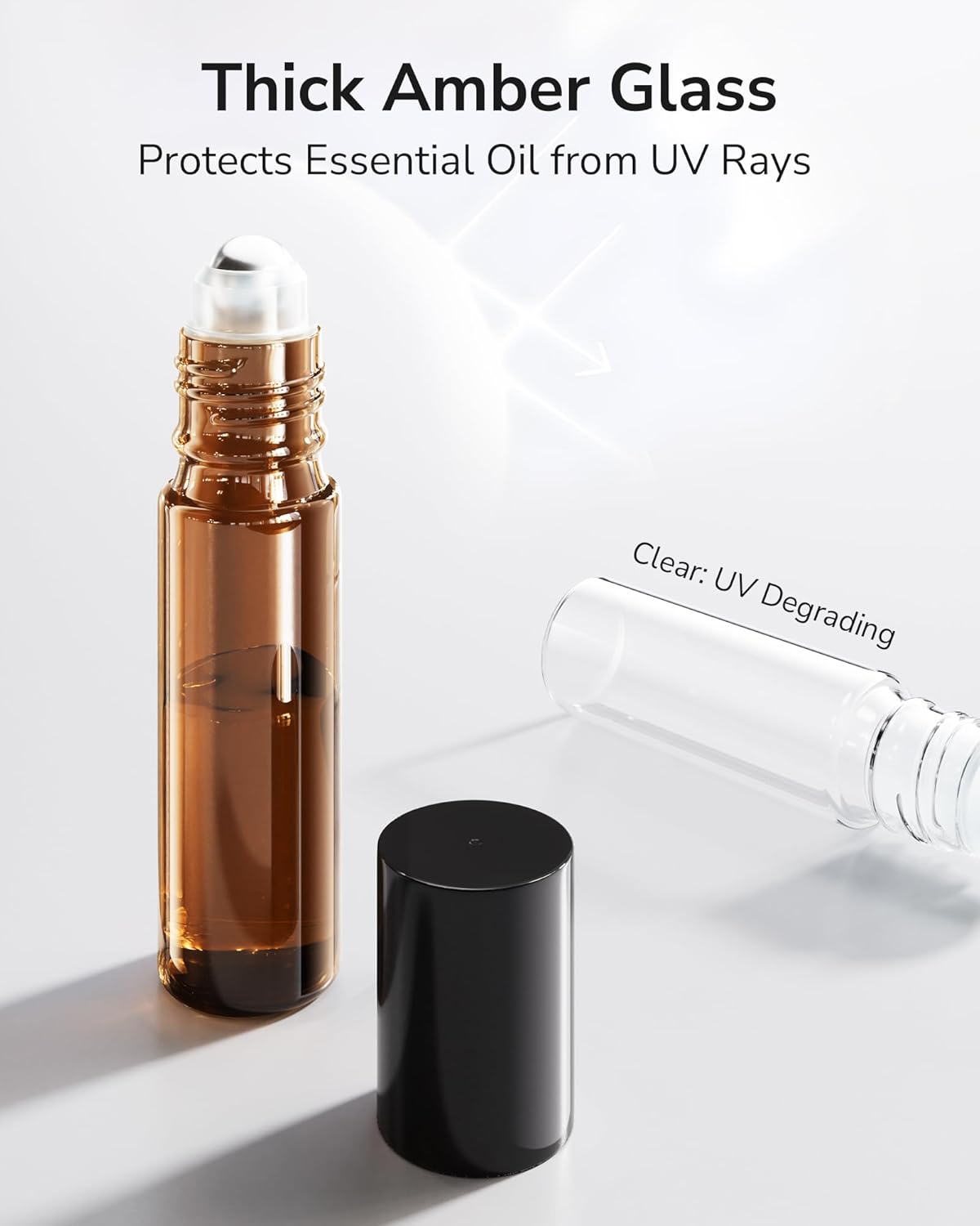 Essential Oil Roller Bottles - 48-Pack 10ml Amber Glass with Stainless Steel Roller Balls | Waterproof Labels