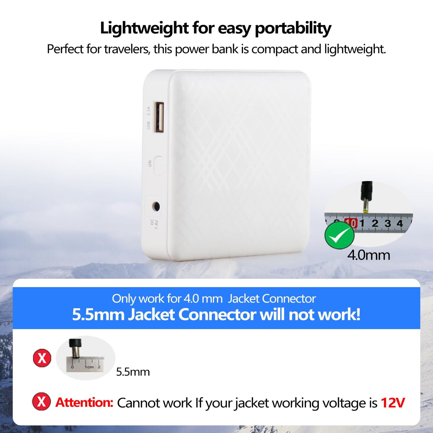 Smarkey 7.4v 5000mAh Heated Jacket Battery with Charger Cable Replacement Backup Pack for Hoodies, Vests, Down Coat