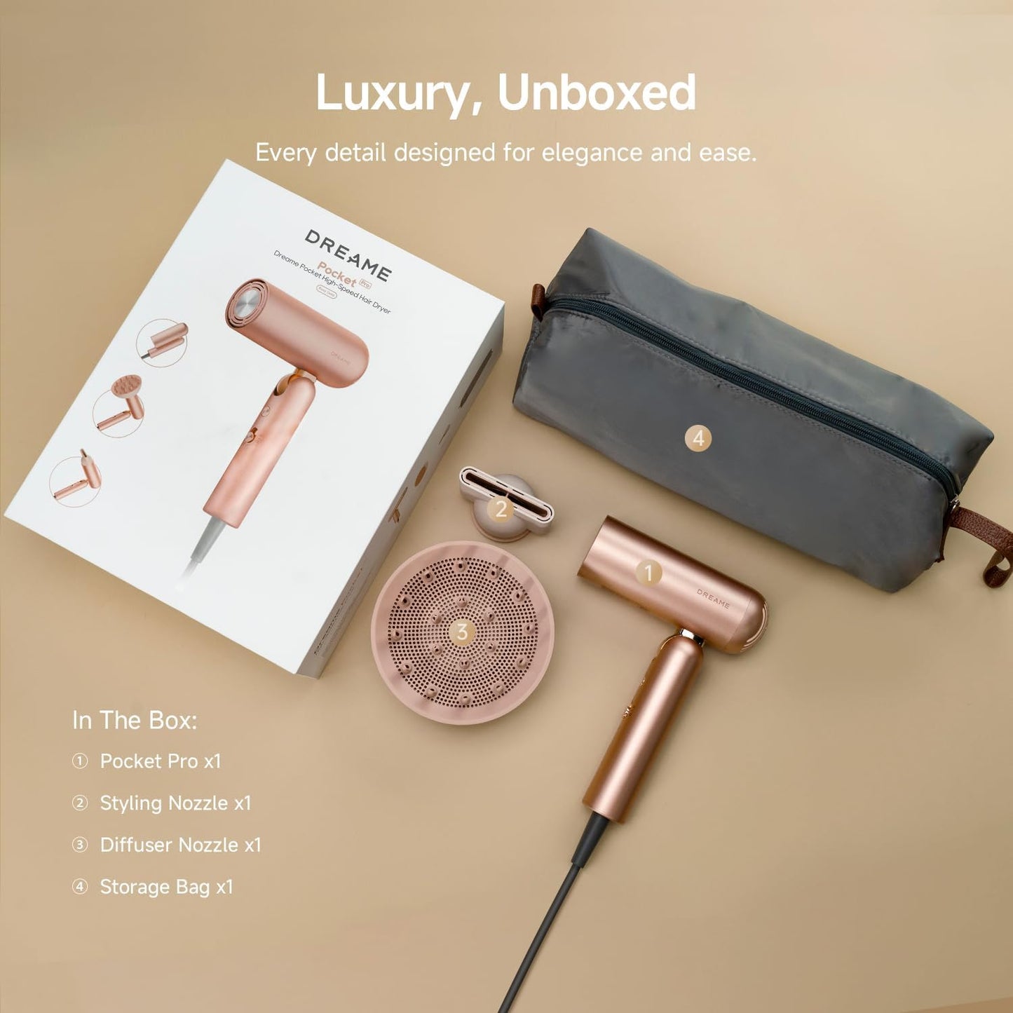 Dreame Pocket Pro Hair Dryer - Dual Voltage 1300W Ionic Travel Blow Dryer | Fast Drying, Lightweight, Low Noise