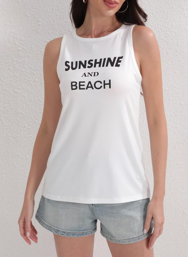 Womens Summer Tops Crewneck Sleeveless Tunic Shirts Beach Essentials Basic Tees White Large