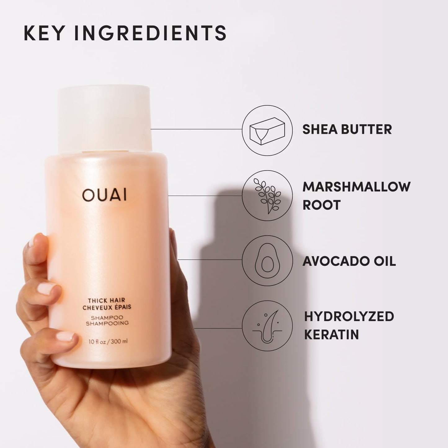 OUAI Thick Hair Shampoo - Hydrating Shea Butter Formula for Full, Frizzy Hair - 32 Oz Refill with Marshmallow Root, Avocado Oil & Keratin