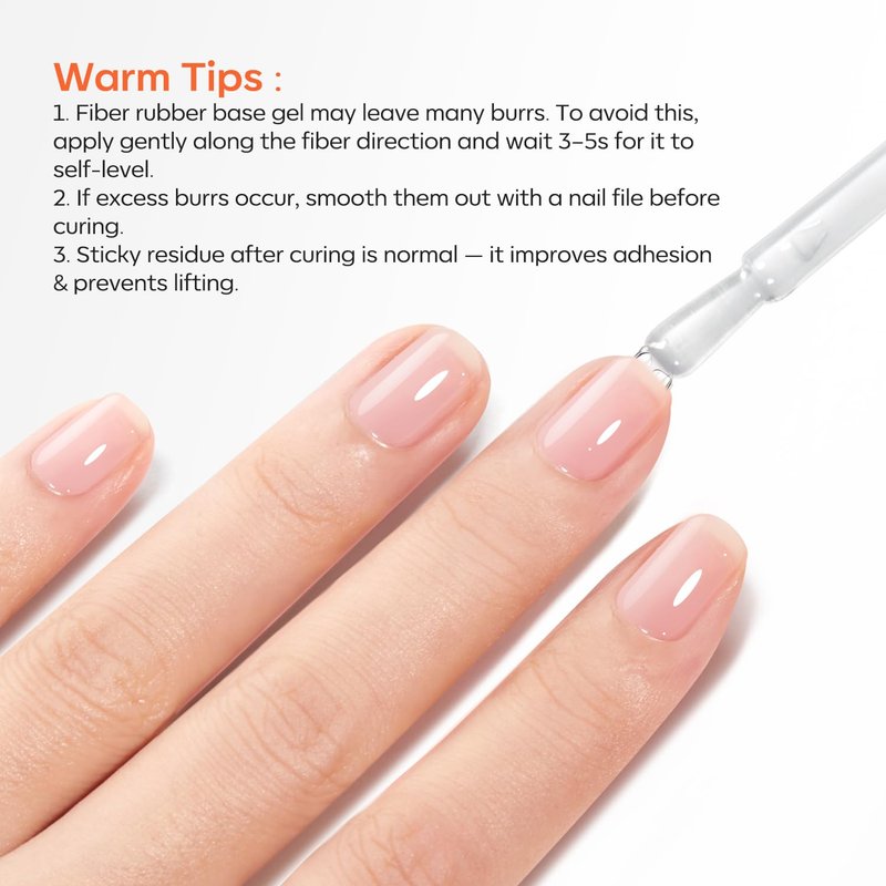 Fiber Rubber Base Gel for Nails - 15ml Clear Nail Strengthener | Thickening Formula for Weak & Cracked Nails