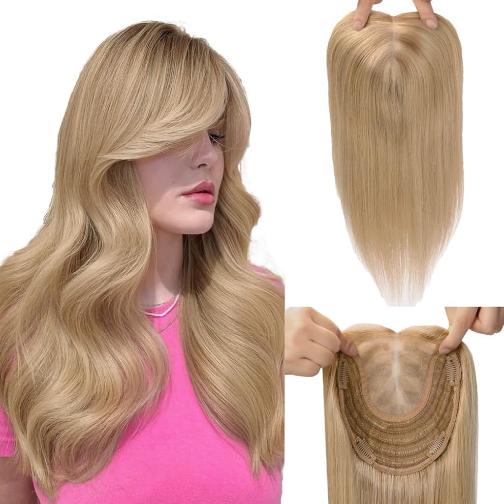 HappyNewHair Hair Toppers for Women Real Human Hair, 6x7inch Large Base Chocolate Brown Hair Pieces for Women with Thinning 55g 360°Cover Topper Add Volume 12inch