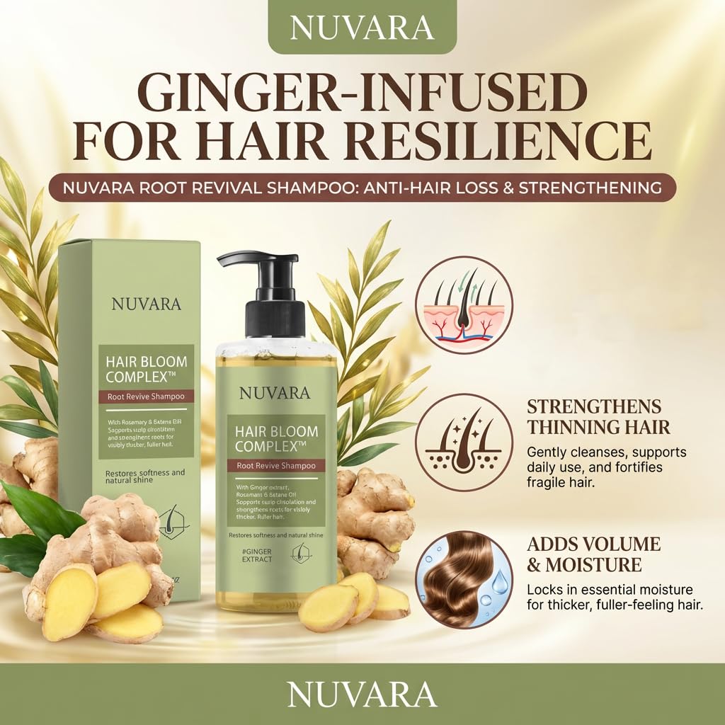 Nuvara Root Revival Shampoo - Ginger Anti-Hair Loss & Strengthening for Thinning Hair | 100ML/3.38OZ