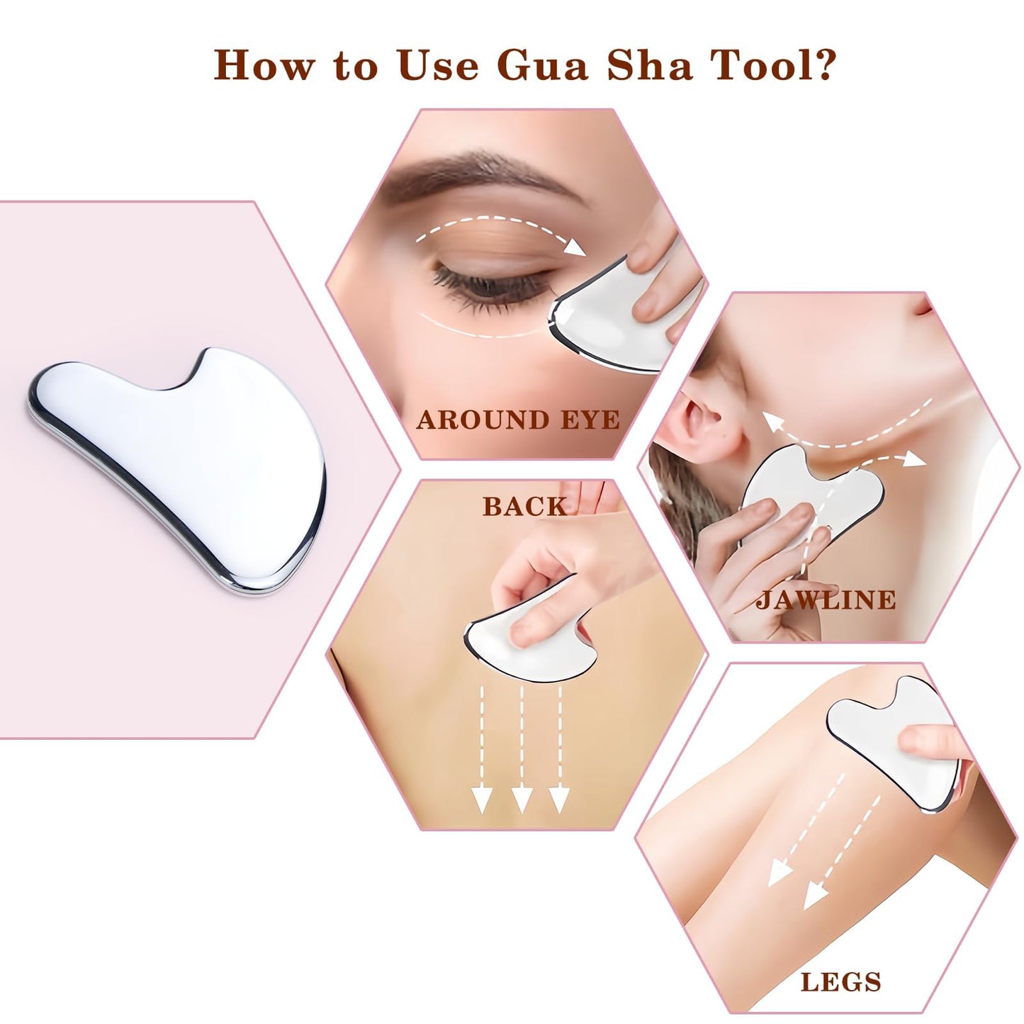 Unfovi Stainless Steel Gua Sha and Face Roller Set Facial Massager Tools, Lymphatic Drainage Massager Metal Gua Sha Skin Self Care Gifts for Women