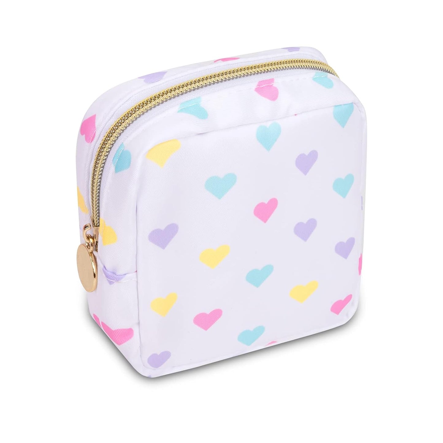 Waterproof Mini Floral Makeup Bag - Nylon Travel Pouch for Women | Cute Zipper Toiletry Organizer (Mini White-Flowers)
