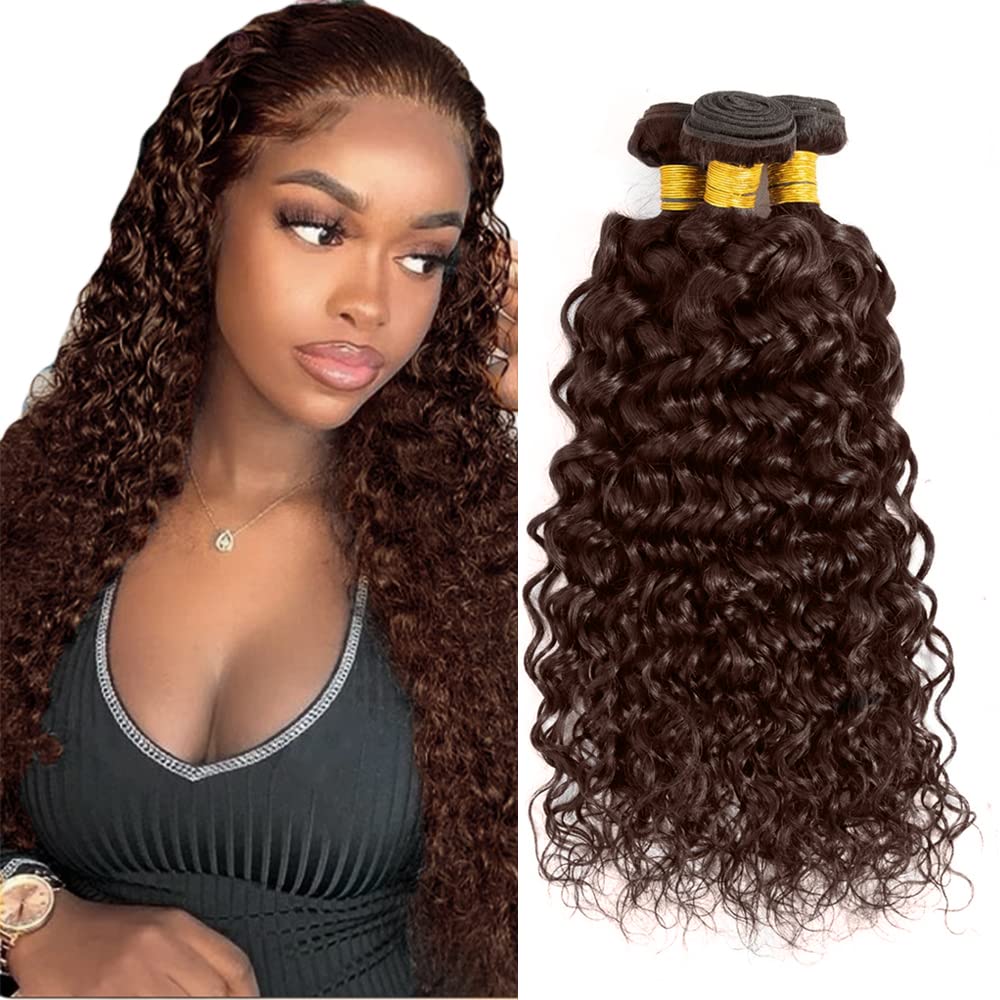 30 32 34 Inch #4 Brown Bundles Human Hair Water Wave 3 Bundles Brazilian Remy Hair 50 Grams/Bundle 10A Grade Unprocessed Virgin Hairs Chocolate Brown Water Wave Bundle Weaves Extensions