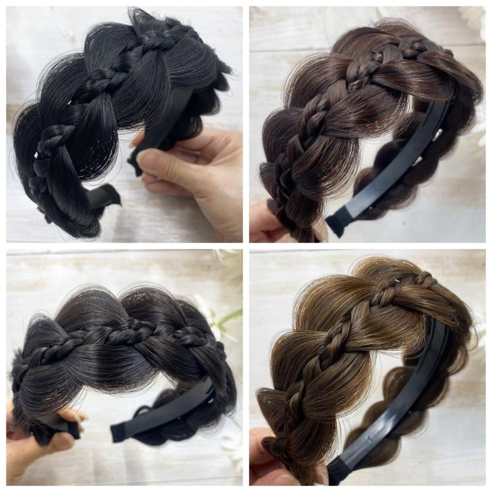 Twisted Wig Headband Trendy Headwear Hair Accessories Clips in Fishbone Braid Headband Non-slip Women(Light Brown)