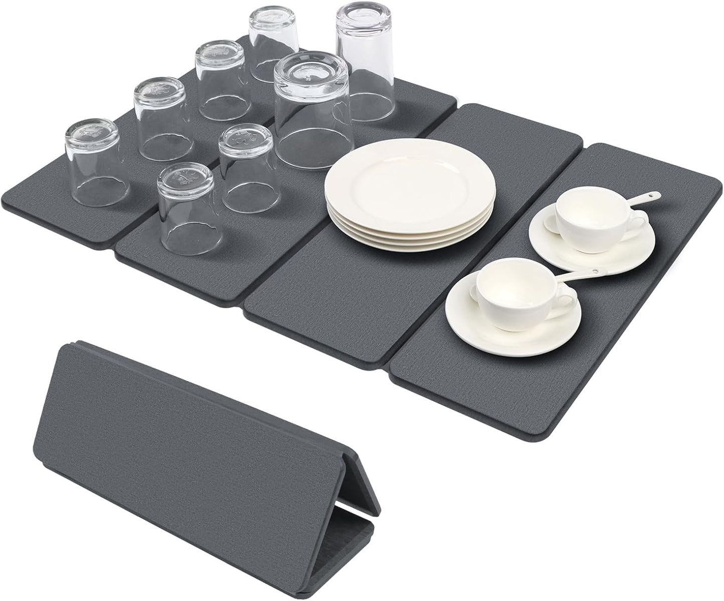 Stone Drying Mat - Quick Dry Diatomaceous Earth Dish Mat for Kitchen | 16" x 12" Foldable Pad