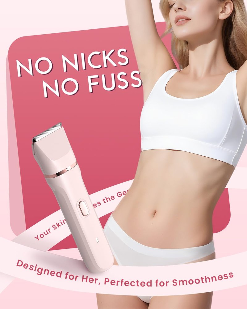 Bikini Trimmer for Women - 5 in 1 Electric Razors for Ladys Pubic Facial Nose Body Leg Hair Removal, Waterproof Electric Shaver for Women Private Area Sensitive Skin, Personal Hair Trimmer-Pink