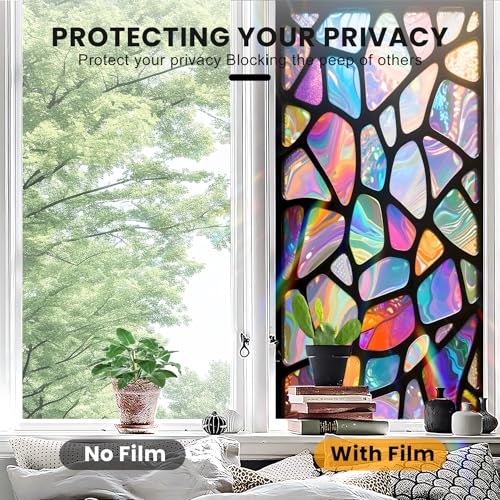 Stained Glass Window Privacy Film - Non-Adhesive Mosaic Design