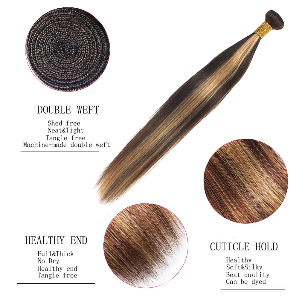 22 24 26 Inch P4/27 Highlight Blonde Bundles Human Hair Straight 3 Bundles Brazilian Remy Hair 50 Grams/Bundle 10A Grade Unprocessed Virgin Hairs Blonde Straight Bundle Weaves Extensions