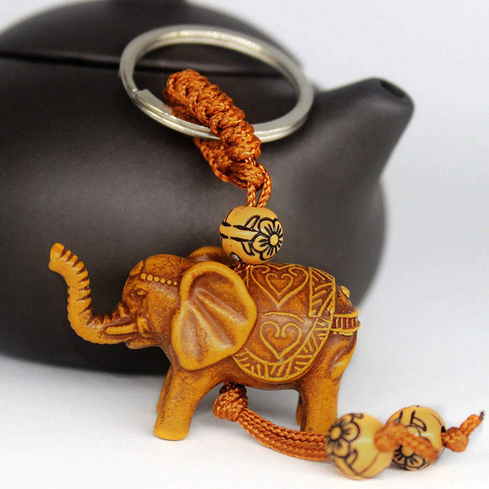 Creative Mini Elephant Carving Pendant Keychain Riches Lucky Animal Keyring Charm Backpack Decoration