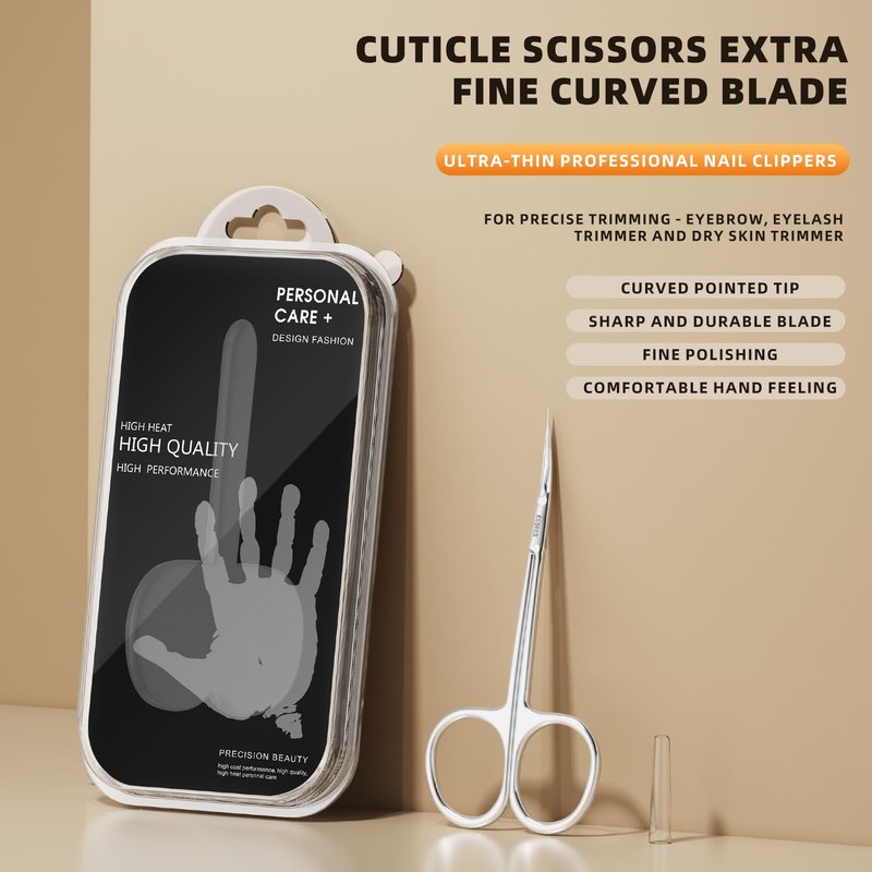 ESSBES Facial Hair Small Precise Grooming Scissors for Men Women Extra Fine Curved Blade Super Slim Professional Manicure Scissors for Cuticle, Eyebrow, Nose Hair, Mustache, Bead and Dry Skin