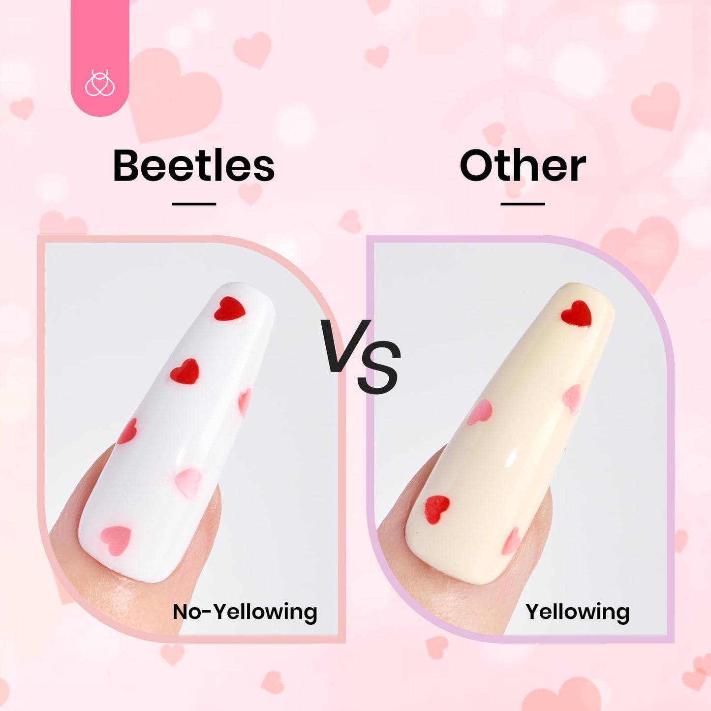 Beetles Heart Glitter Top Coat Gel Polish, 15ml Clear Shine Pink & Red Heart Shape Gel, Soak Off UV No Wipe Gel Top Coat Sparkle Nail Gift for Women