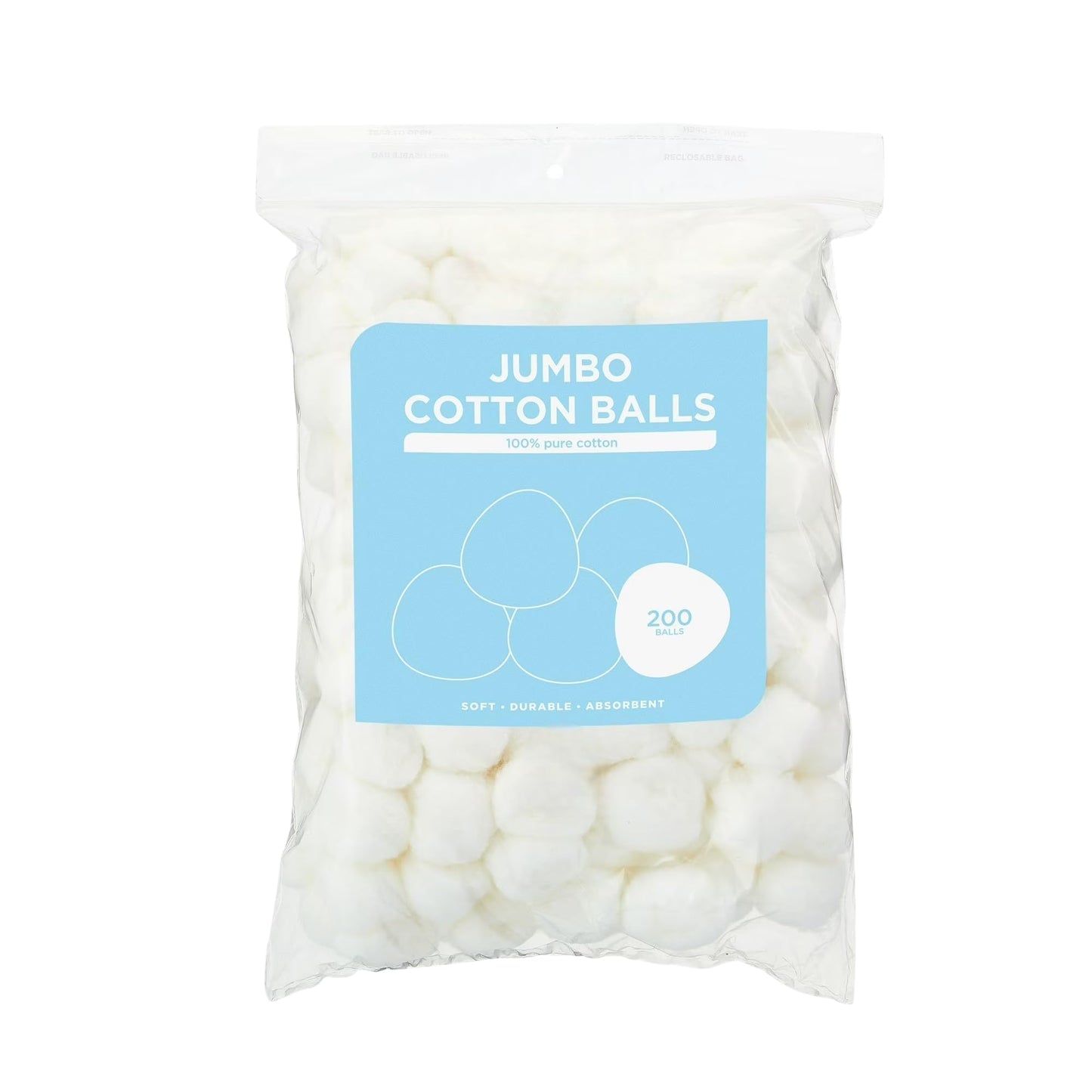 Jumbo Cotton Balls, 200 Count, 100% Pure & Natural Cotton, Soft, Durable & Absorbent Cotton Balls for Skin Care, Makeup & Nail Polish Removal