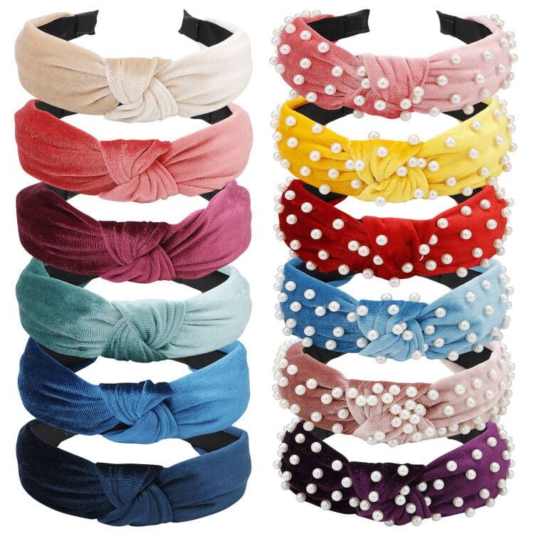 VELSCRUN Pearl Headbands Set – 12 Colorful Knotted Hair Accessories (Variation 36)