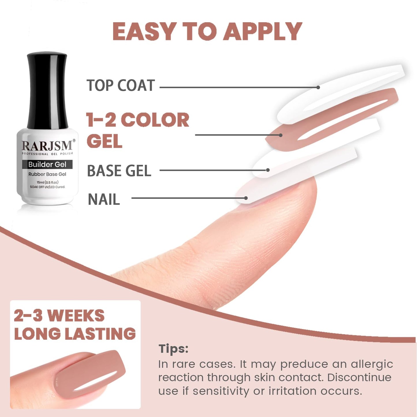 Rubber Base Coat Gel Polish - Nude Dirty Pink Skin Tone | 15ml Soak Off for French Manicure & DIY Use