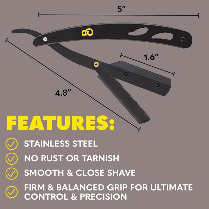 The Beard Club Straight Razor for Men - Navajas Para Barbero - Barber Straight Edge Razor Kit - Single Derby Blade Cutthroat With 5 Replaceable Stainless Steel Blades - Black