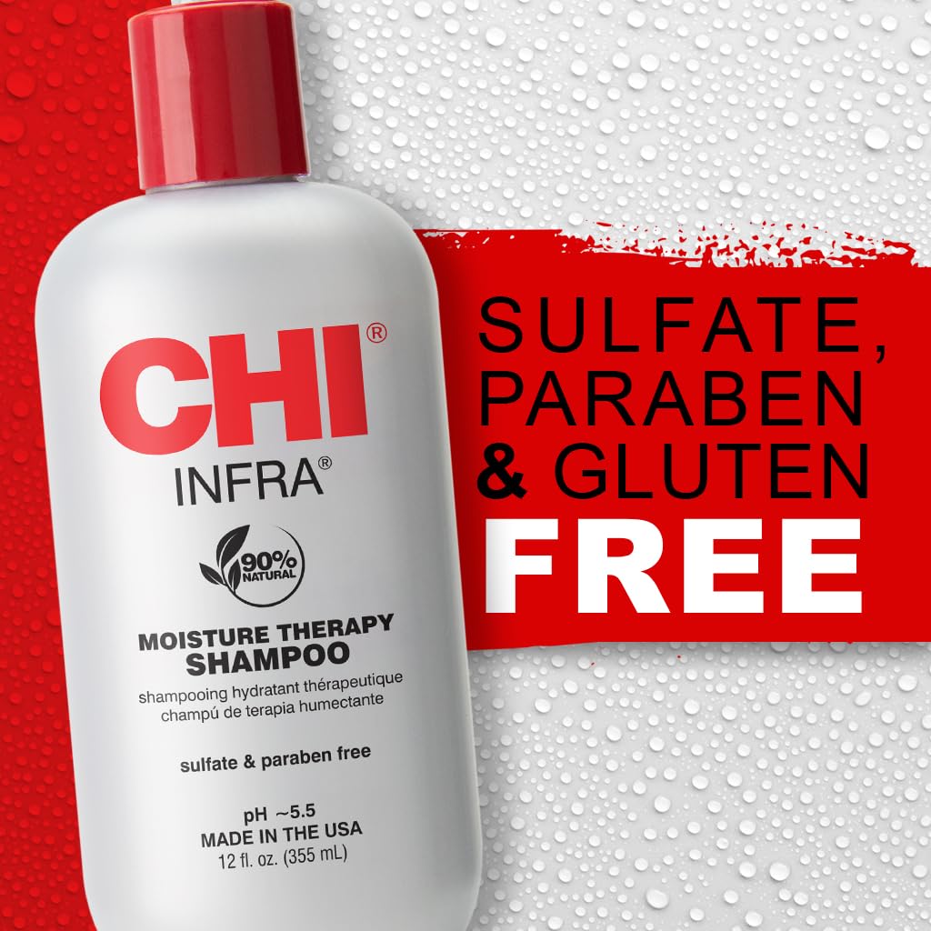 CHI Infra Shampoo, Gently Cleanses Scalp & Hair, Hydrating & Nourishing For All Hair Types, Designed for Heat Damaged Hair, Sulfate, Paraben, & Cruelty-Free, 12 Oz