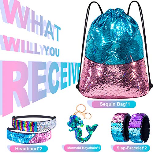 GA&EN Mermaid Reversible Sequin Drawstring Backpack - Blue/Pink Dance Bag