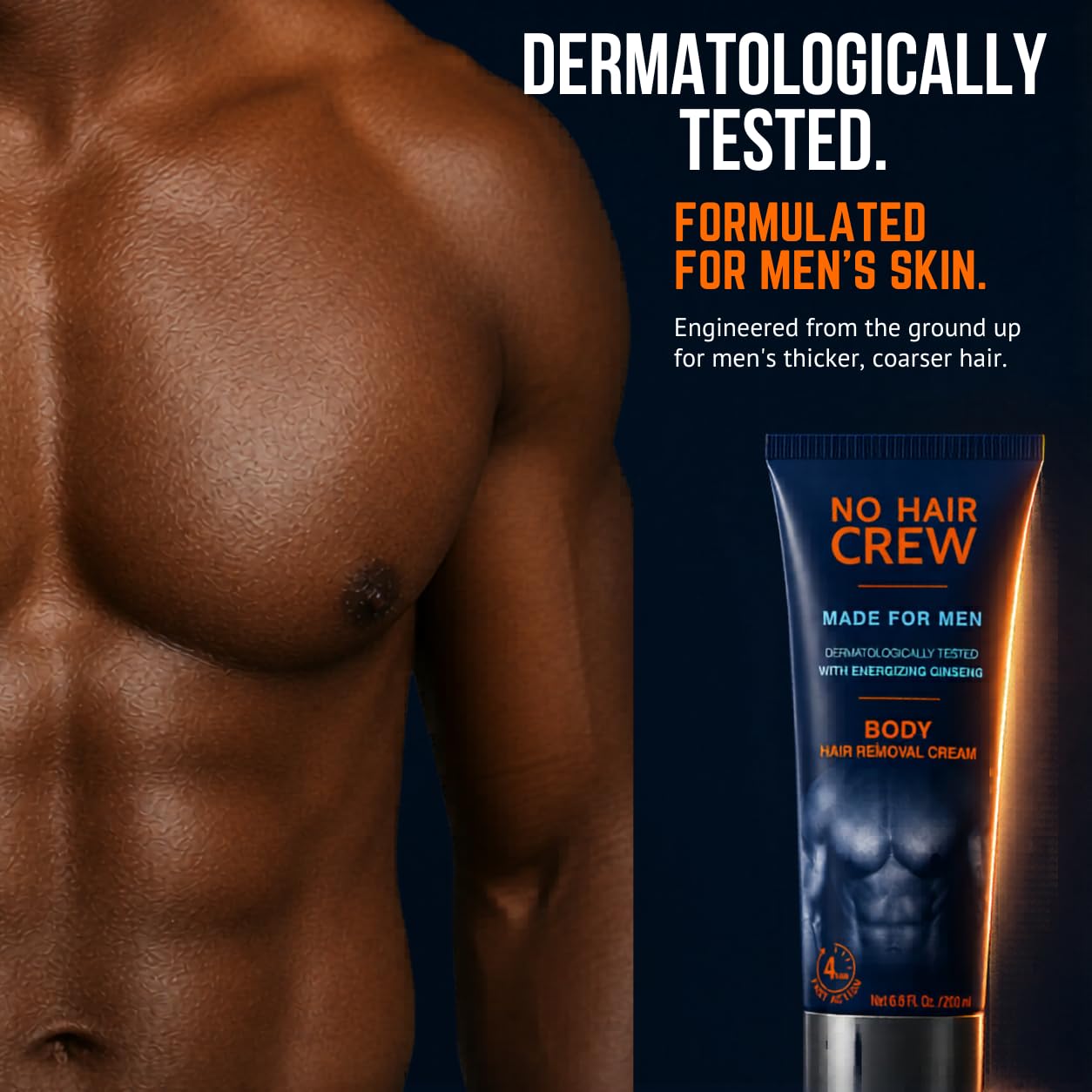 No Hair Crew Hair Removal Cream for Men - Painless Manscaping with Energizing Ginseng | 200ml