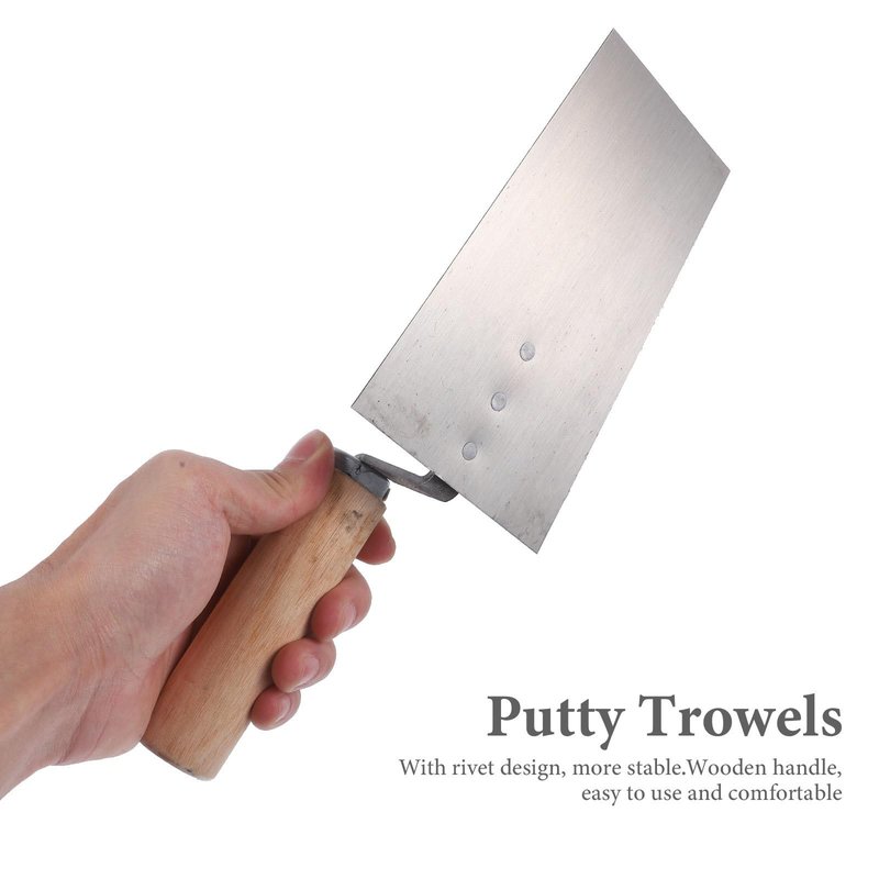 POPETPOP 4 Pcs Plastering Knife Set Stainless Steel Masonry Trowels with Wood Handle Concrete Finishing Trowel and Construction Spatulas for Drywall Plaster Paint Scraping